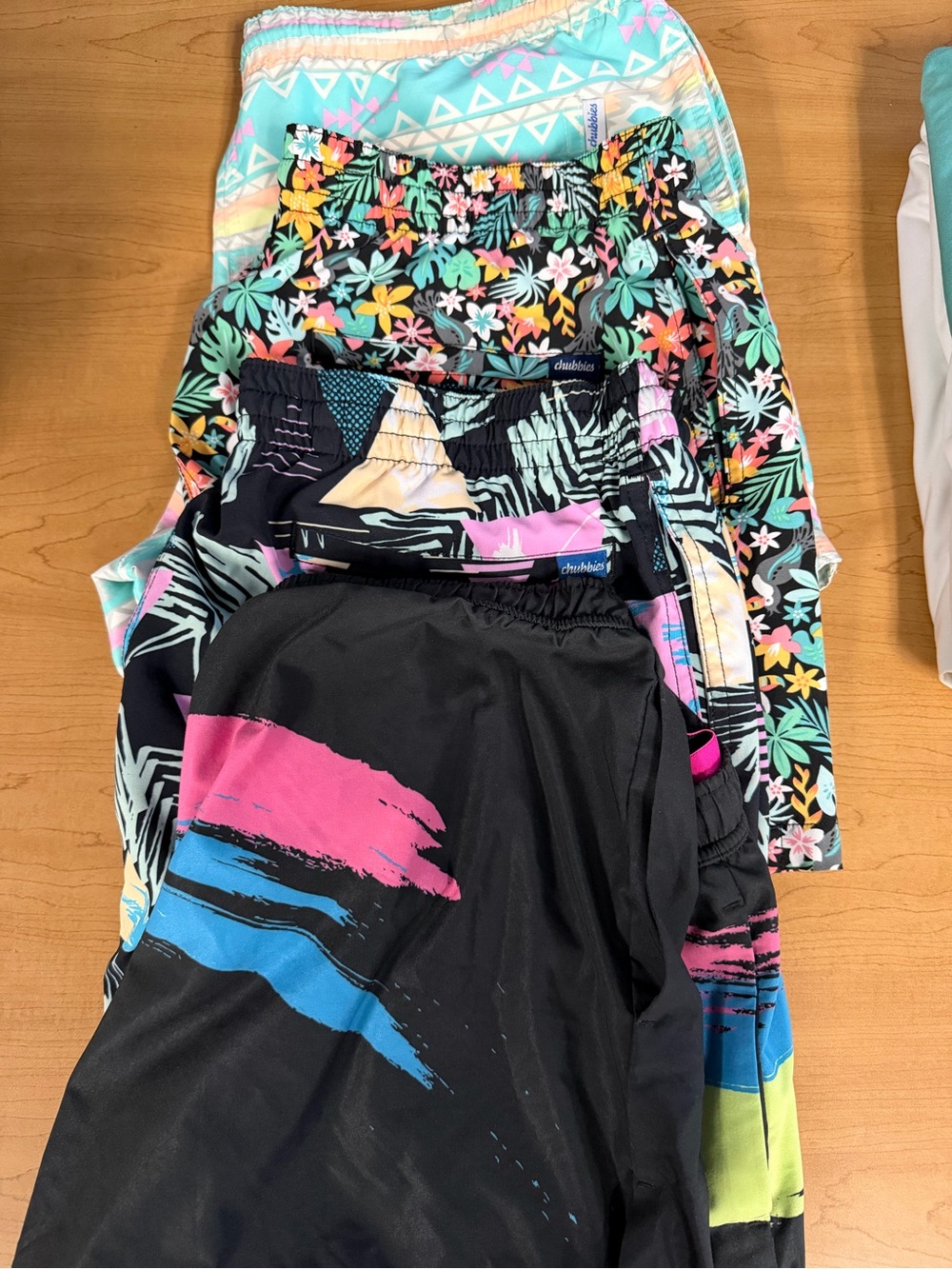 chubbies Swim Board Shorts and gym shorts XL, 4 shorts total, 4” inseam
